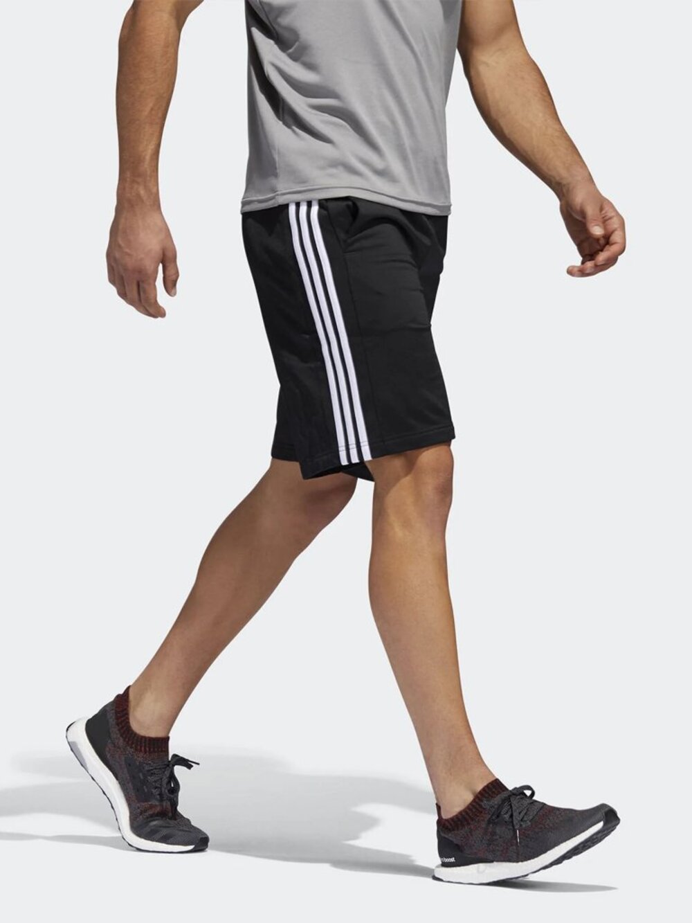 adidas Men's Large Black Athletic Shorts 3-Stripes Training Gym Running Shorts